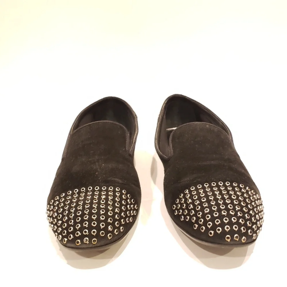 Tod's women's shoes flats Black Suede Studded Smoking Slippers Size 39 silver - Picture 5 of 7